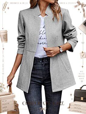 Women's Open Front Trench Coat Long Sleeve Notch Collar Business Casual
